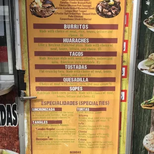 the menu for the restaurant