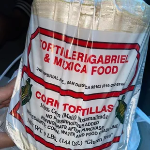 a bag of corn tortillas