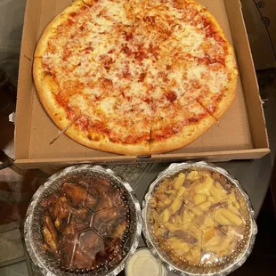 Pizza wing and fries