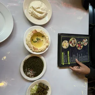 Grape leaves, hummus, garlic sauce soooo yummyyyy