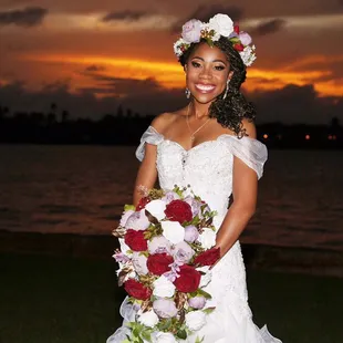 Gorgeous bride with a beautiful background sunset!