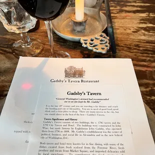 menu and wine glasses