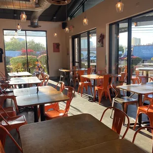 tables and chairs in a restaurant