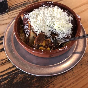 Bison with red sauce and cornbread