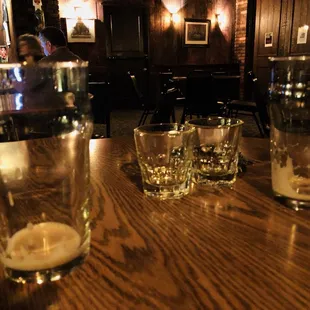 a row of glasses on a table