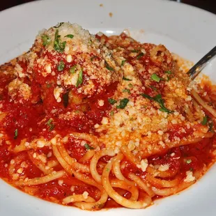 The Spaghetti and Meatballs was made with homemade meatballs with veal, pork, and ground beef with marinara sauce &amp; spaghetti.