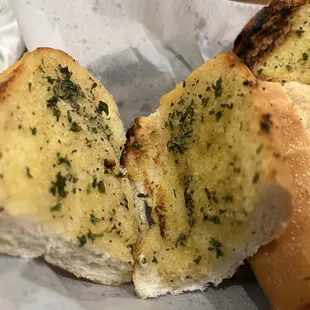 Toasted garlic bread. Best we&apos;ve had a restaurant so far