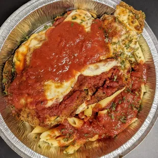 Zucchini Parm with pasta. YUM!