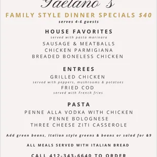 Family Style Specials