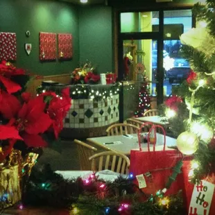 a christmas tree and decorations