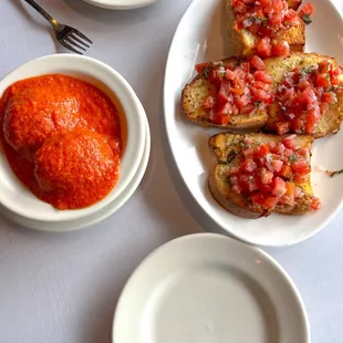 Side of meatballs with bruschetta