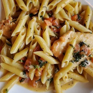 Sautéed chicken with penne