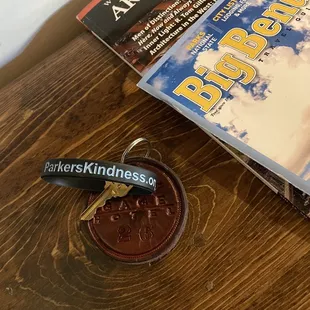 Leather key round with the actual key to the room!