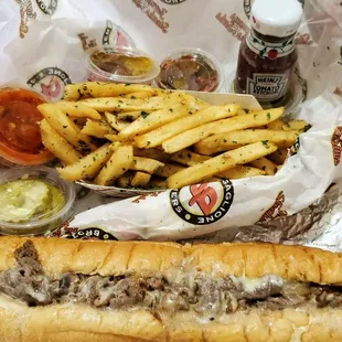 Mushroom Cheese Steak Sandwivh and Garlic Fried.