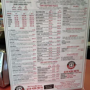 Paper menu; website is just this too.