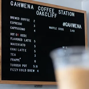 a menu on the wall