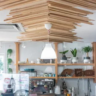 a wooden ceiling