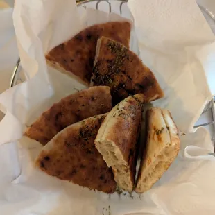 Complimentary pita and spread