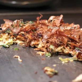 Inside of Chicken Osaka-Style Okonomiyaki ($19) - Amish chicken confit, bonito. Way too salty, hard to eat