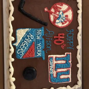 40th birthday cake for a NY sports fan.