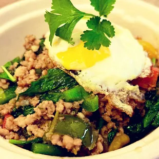 Basil Chicken with Fried egg