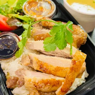 Khao Man Gai Yang - Grilled marinated chicken thigh served over ginger rice :)