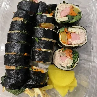 Half tuna/half crab diet kimbap