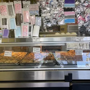 a variety of baked goods on display