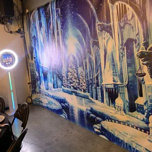 Her equipment, the circle there and the little backdrop that we put up, but hers were more detail