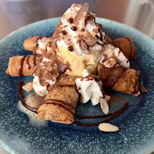 Almond Banana Rolls with Vanilla Ice Cream