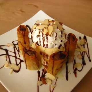 Almond Banana Rolls with Vanilla Ice Cream