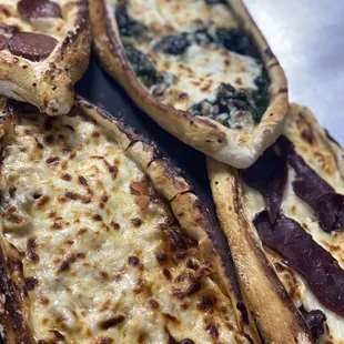 Pide w beef and cheese, spinach and cheese,soujuk and cheese