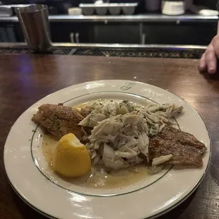Red fish with lump crab meat