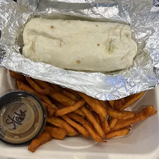 Chimichurri Steak Wrap* with Sweet Potato Fries
