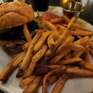 Veggie burger and fries