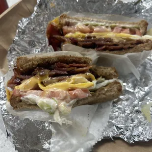 Bacon,egg and cheese on wheat w/lettuce tomato and "light" mayo. Gloves the mayo on there, ruined a perfectly good sandwich.