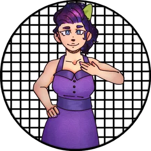 a woman in a purple dress