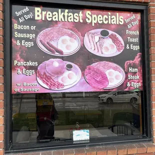 breakfast specials in a window