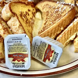 French Toast platter, also includes sausage or bacon, and eggs. Very nice.