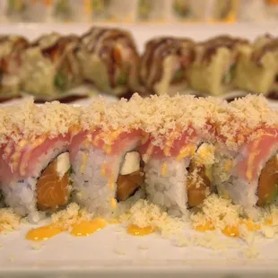 a variety of sushi rolls