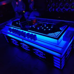 The table in the private karaoke room.