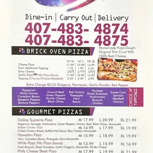 Galaxy Pizza &amp; Subs Menu 12-2023