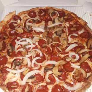 Pepperoni mushroom and onion