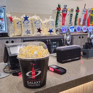 Large Popcorn and massive take home bags.