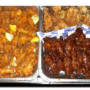 Lemon pepper hot. Honey bbq. Plain.