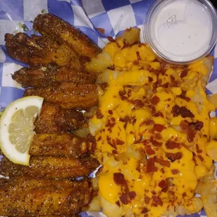 Lemon Pepper with loaded cheese fries