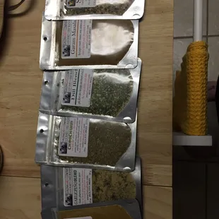 Our 6 packs of rubs and spices- Can't wait to try them!