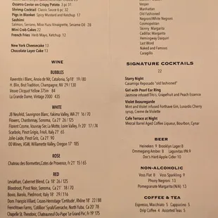 the menu of the restaurant