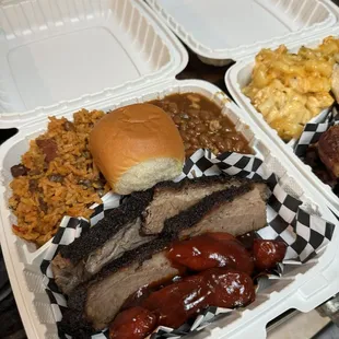 Brisket &amp; links   Side Puerto Rican rice &amp; bbq beans
