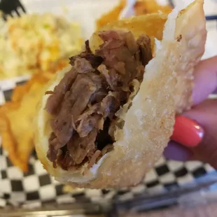 Dipped into a sauce with a slight kick